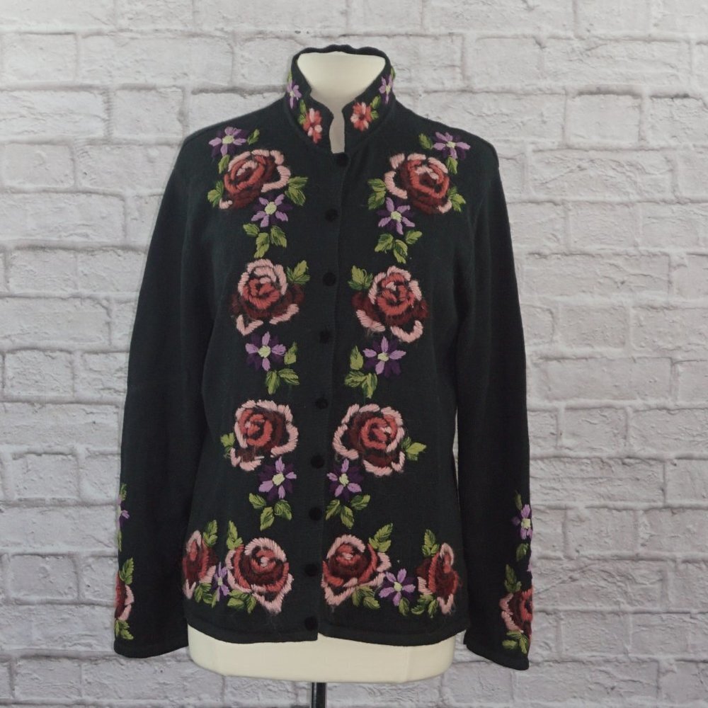Vintage 90s Floral Embroidered Cardigan Sweater XL